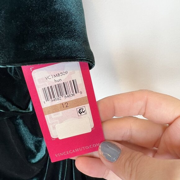 Vince Camuto Off-Shoulder Dark Green Velvet Midi Dress Size 12 Evening Wear NWT - Picture 7 of 8